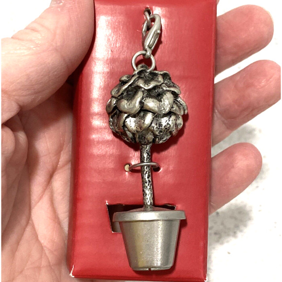 Silver bag charm zipper pull pewter metal gift for gardener planter cottage farm - Picture 3 of 3